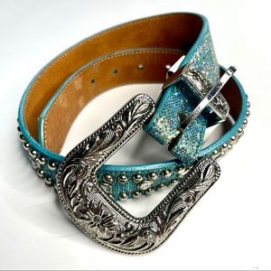 Genuine Leather 3D Rhinestone Western Belt Size 24
